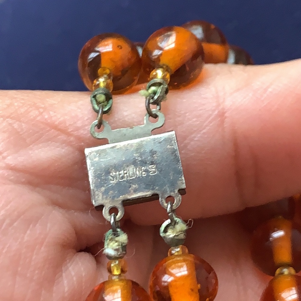 Antique Sterling Amber Bead Necklace